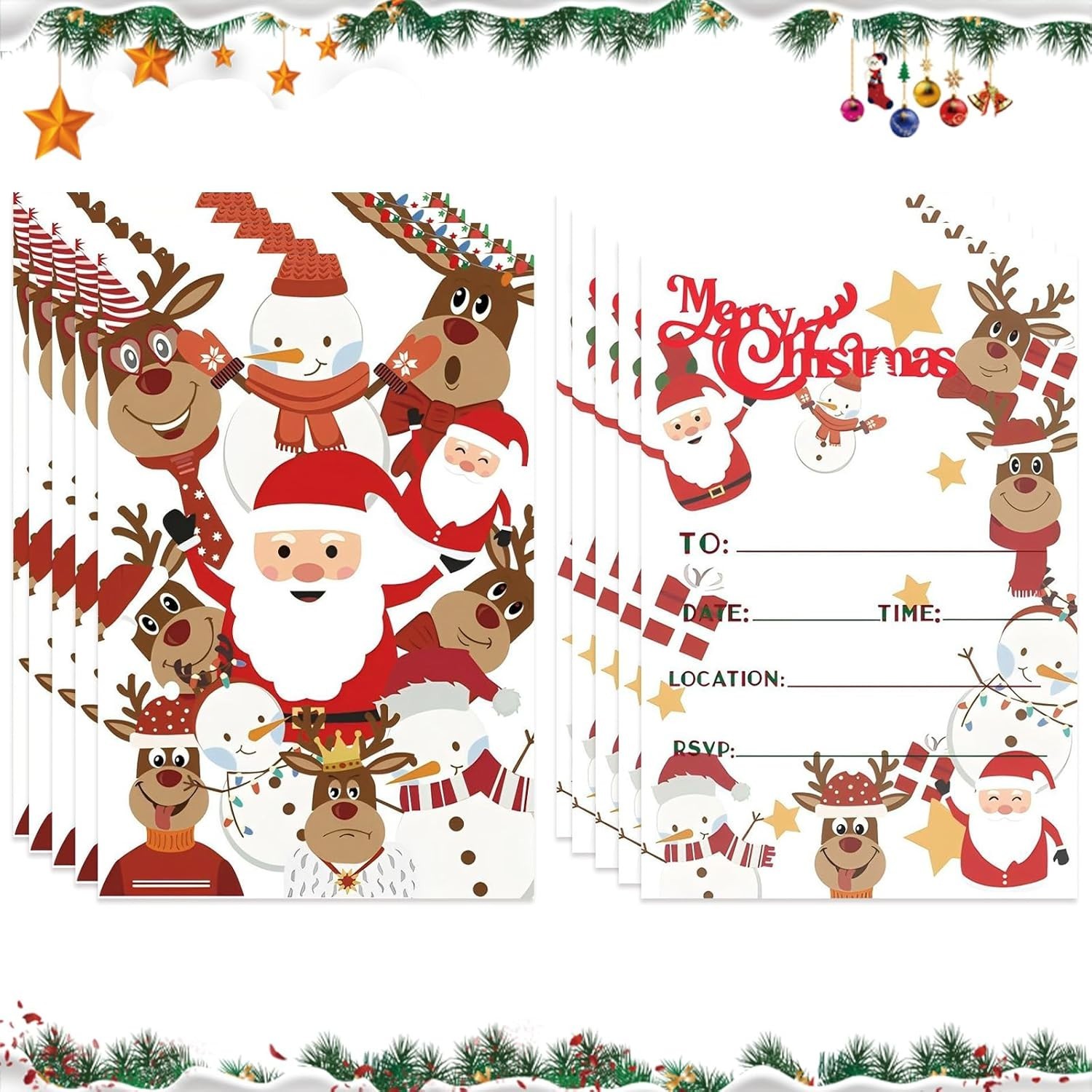 20x Christmas Party Invitations - Card Invites Xmas Santa 15.5cm x 10.5cm - New gallery