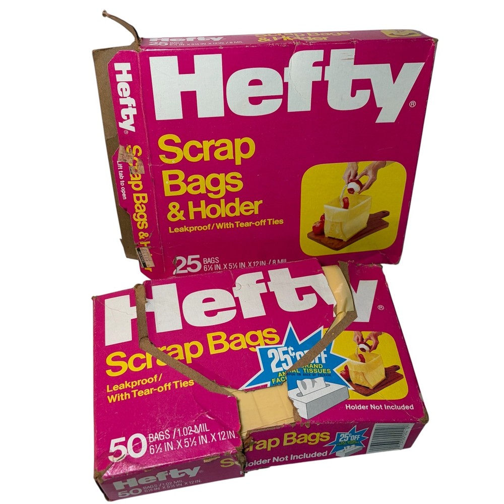 Set of 2 Partial Open Boxes Hefty Scrap Bags Late 1970s 67 Bags Total No Holder