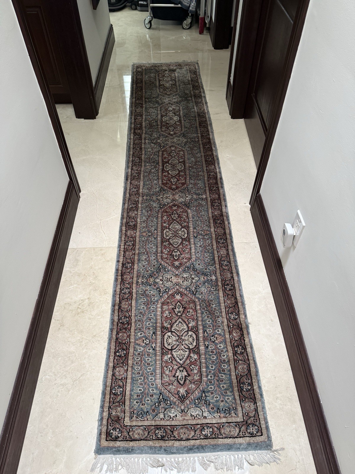 Traditional Oriental Rectangle Runner Rug Blue Pink Beige, Fringed Tassels gallery