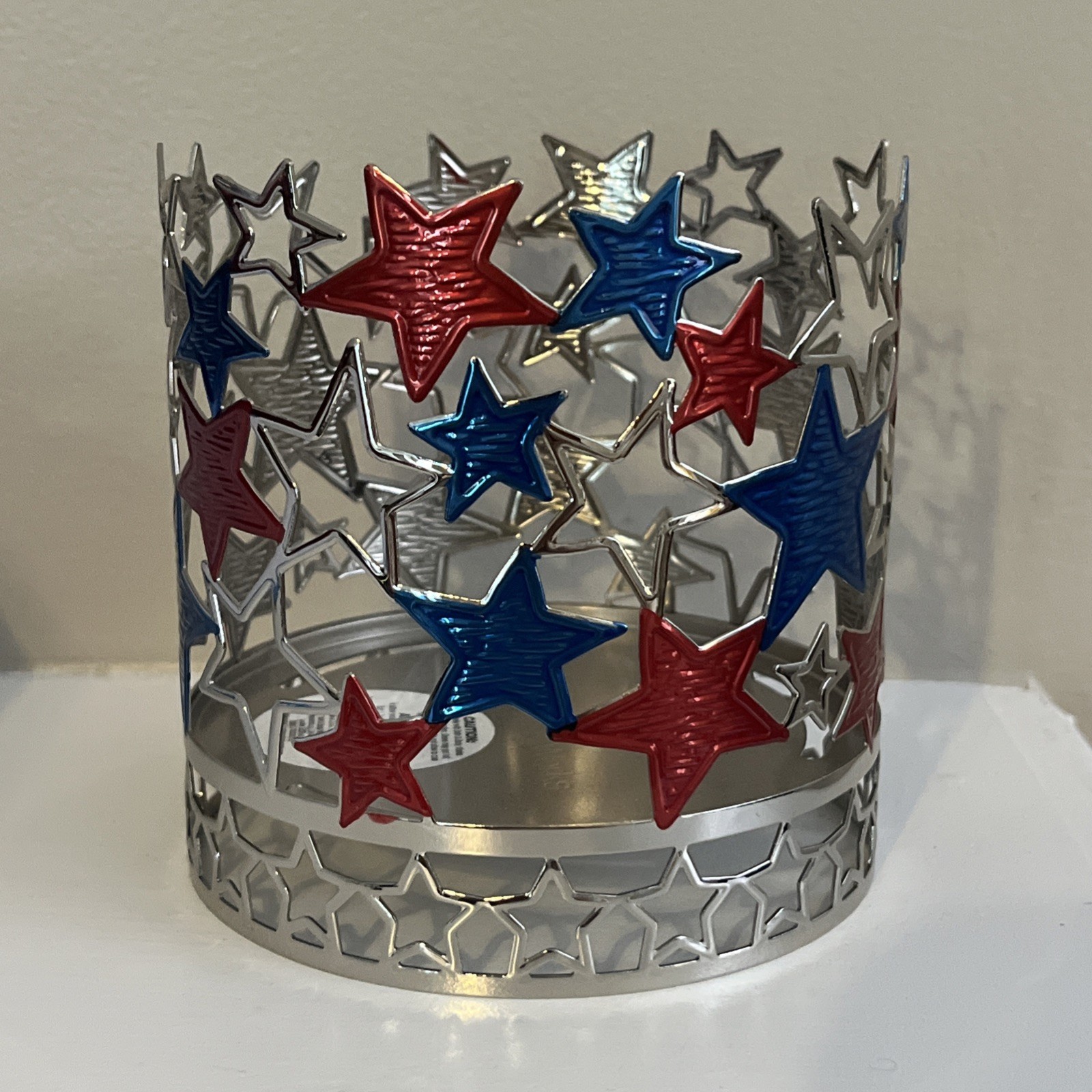 Bath & Body Works Red, Blue & Silver Stars Patriotic 3-Wick Candle Holder Sleeve gallery