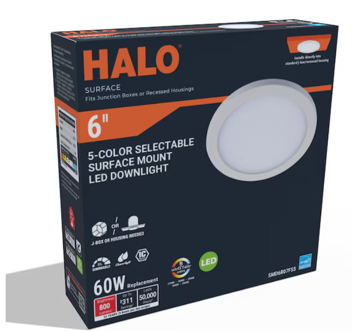New 6" Halo SMD6R07FS5 Surface Mount LED Down Light 5-Color Selectable FreeShip gallery