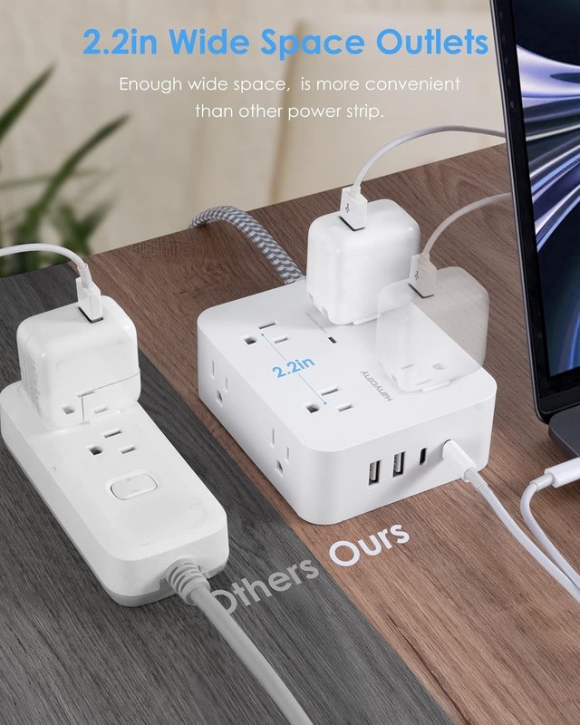 Space-Saving 6Ft Surge Protector with 8 Outlets & Dual USB-C Ports for Home Use gallery