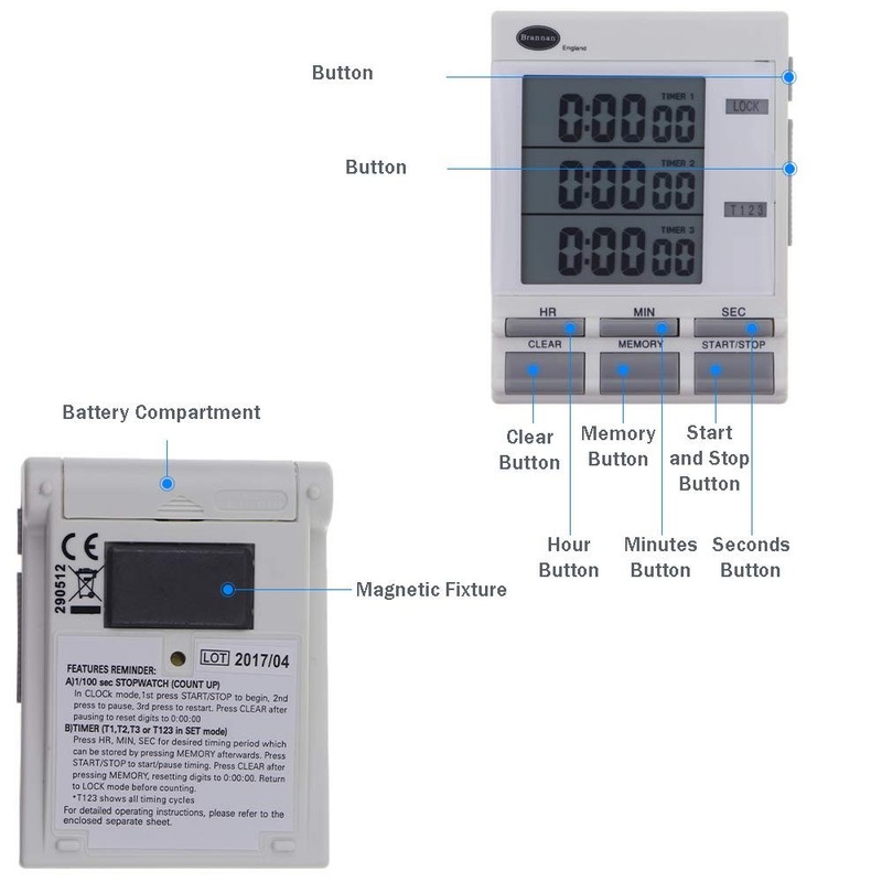 Brannan Digital Triple Kitchen Timer and Clock with Large LED Countdown Timer... gallery