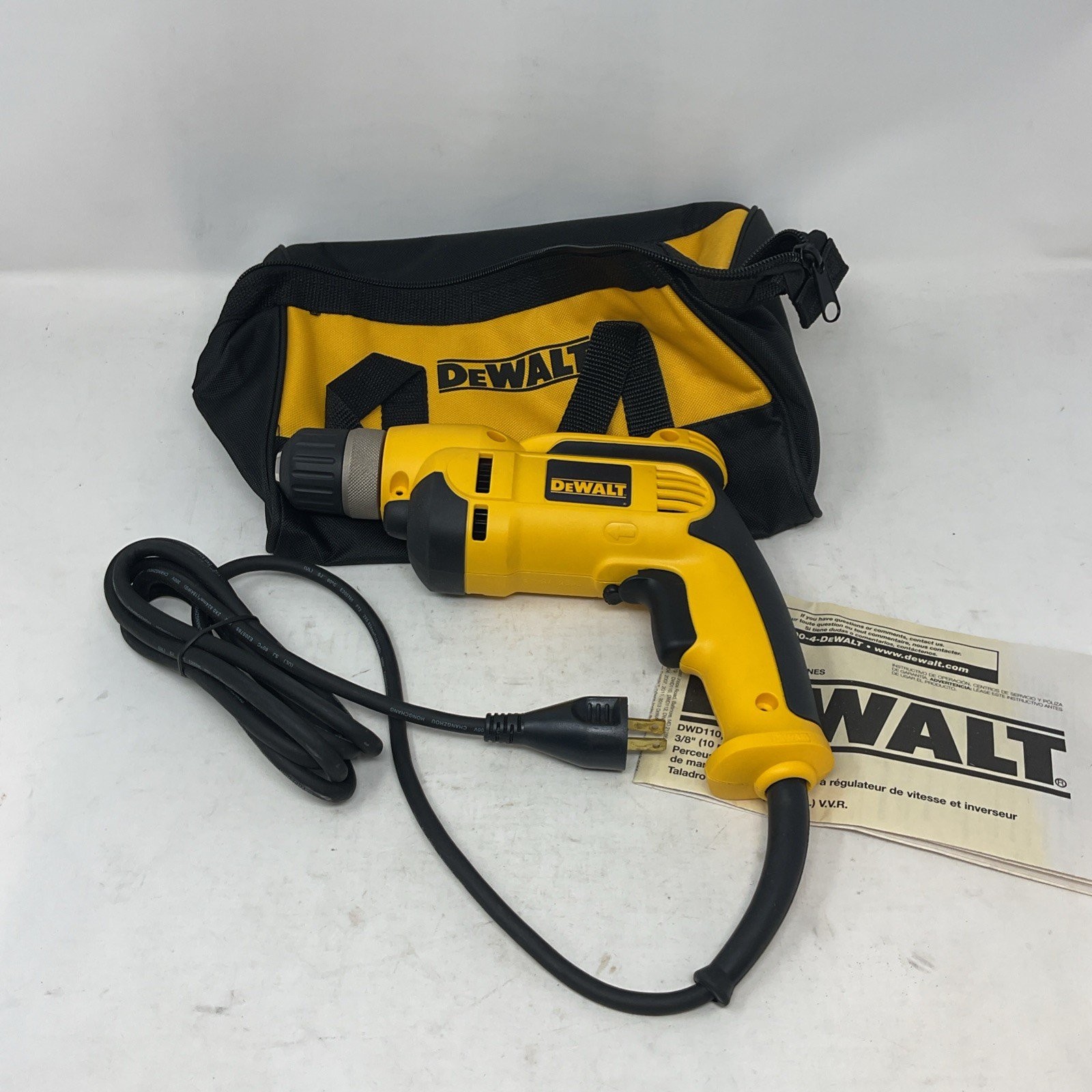 DEWALT DWD110K 3/8 in. Variable Speed Corded Drill Kit with Tool Bag gallery