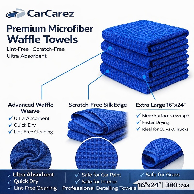 CarCarez Premium 3-Pack Microfiber Waffle Towels 16"x24" 380GSM 3 Colors gallery