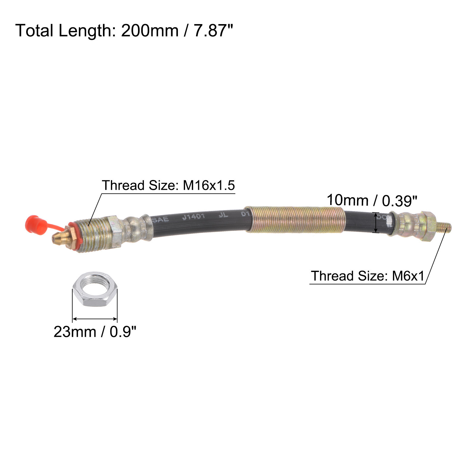 M6x1 Thread 7.87" Length Flexible Extension Grease Hose Fixing Screw Nut gallery