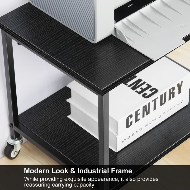 Black 2Tier Rolling Printer Stand Under Desk Mobile Table Scanner Fax Rack gallery