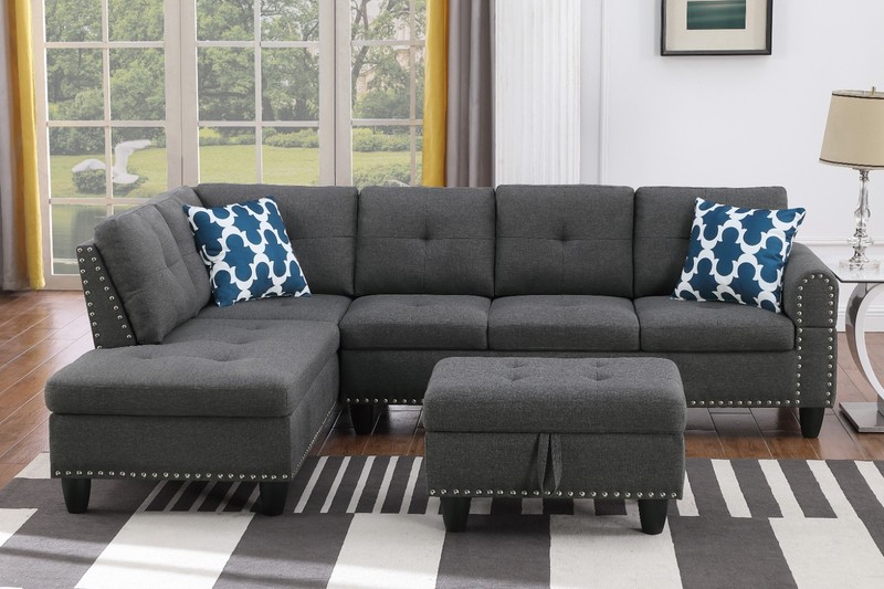 Left Hand Facing Sectional L-Shaped Sofa Set Living Room Couch Storage Ottoman gallery