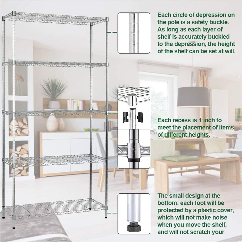 5 Tiers Adjustable Height Wire Shelving Unit 1250 LBS Capacity Metal Shelf Rack gallery