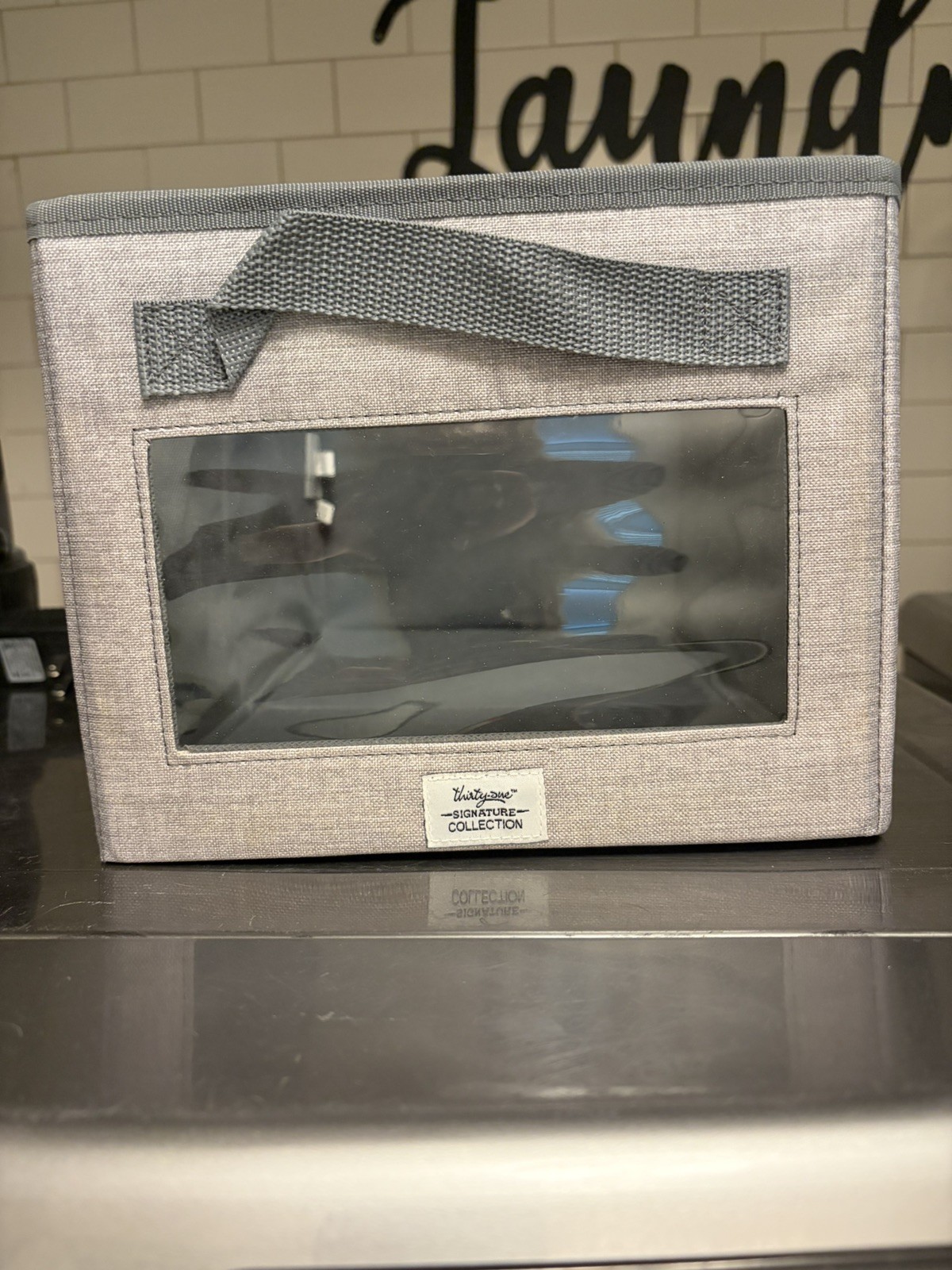 Thirty-One * Your Way Rectangle Storage Bin * Light Grey Crosshatch * With LID * gallery