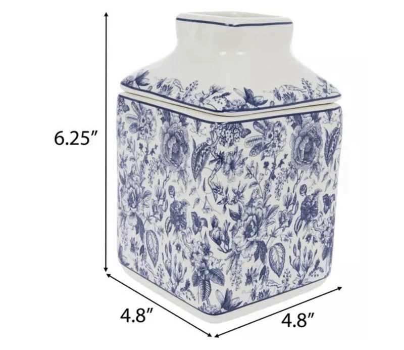 Blue & White Floral Ceramic Tissue Box Holder Floral Vintage Design Roses gallery