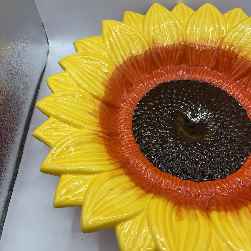 Hand Painted Sunflower Ceramic Serving Bowl painted Yellow Brown Orange 12 Inch gallery