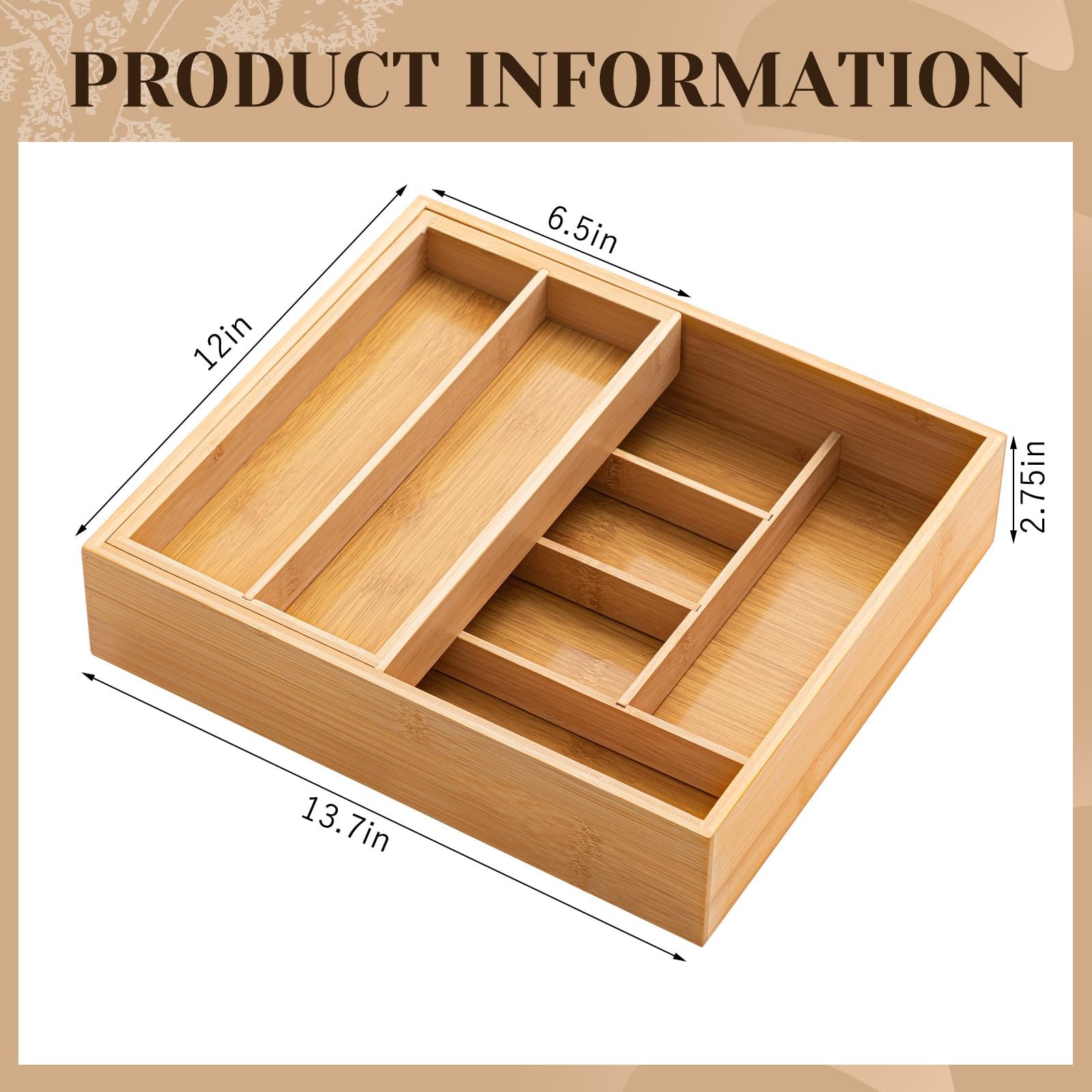 Fiwochic Double Bamboo Kitchen Drawer Organizer, 2-tier Utensil Deep Drawer... gallery