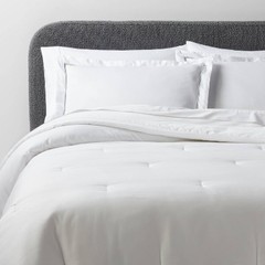 Threshold Comforter Set Cotton Sateen Luxe, White/Light Teal Green, King