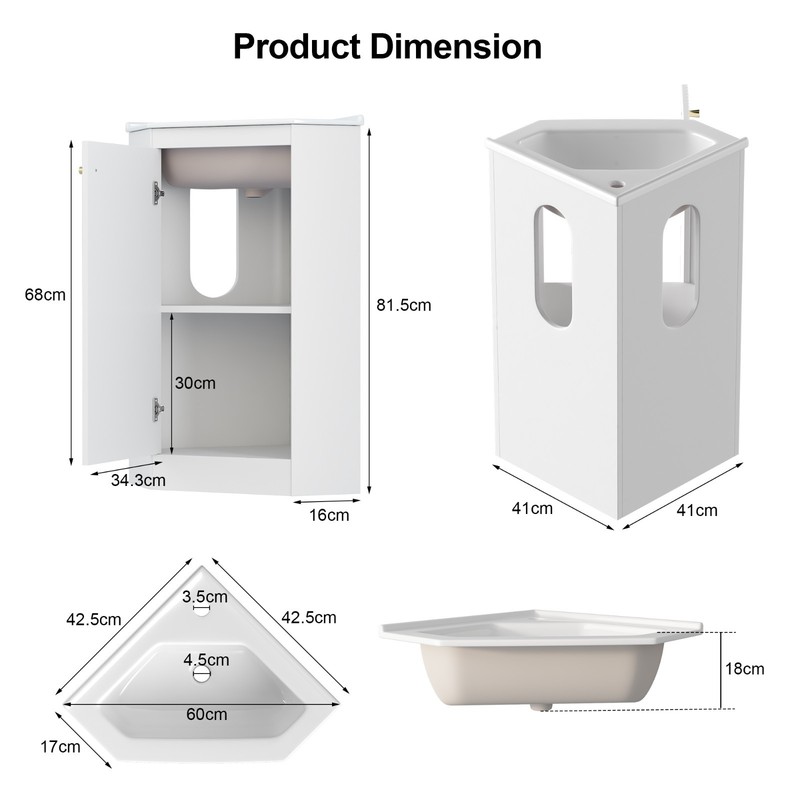 Modern 24" Corner Vanity Sink Basin Combo Bathroom Storage Cabinet Freestanding gallery