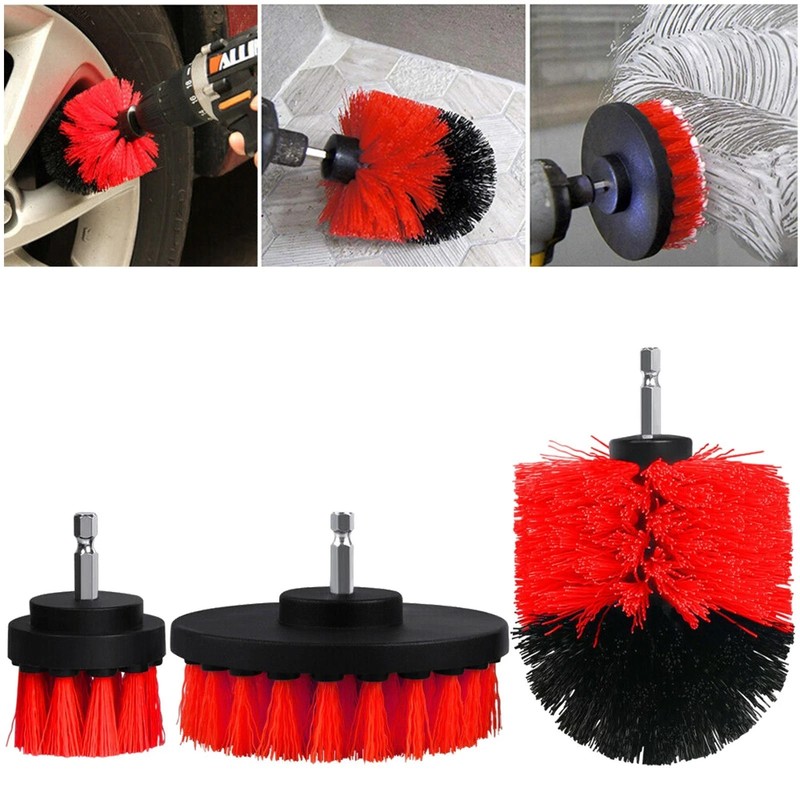 Red 6 Pack Drill Brush Attachment Scrubber Brushes Set Kit with Bit Extension gallery