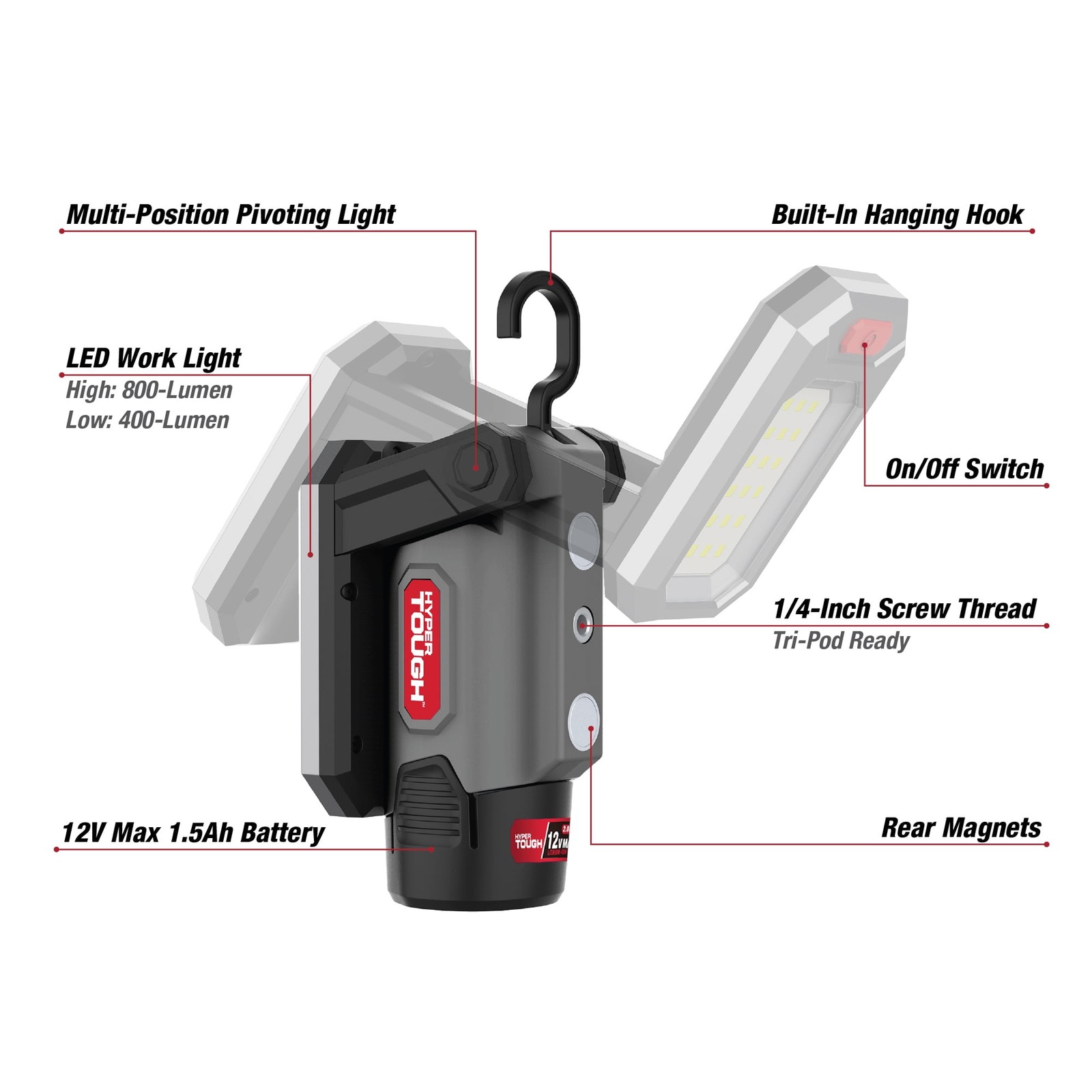 12V Max 800-Lumen Cordless LED Work Light W/ 1.5AH Lithium-Ion Battery & Charger gallery