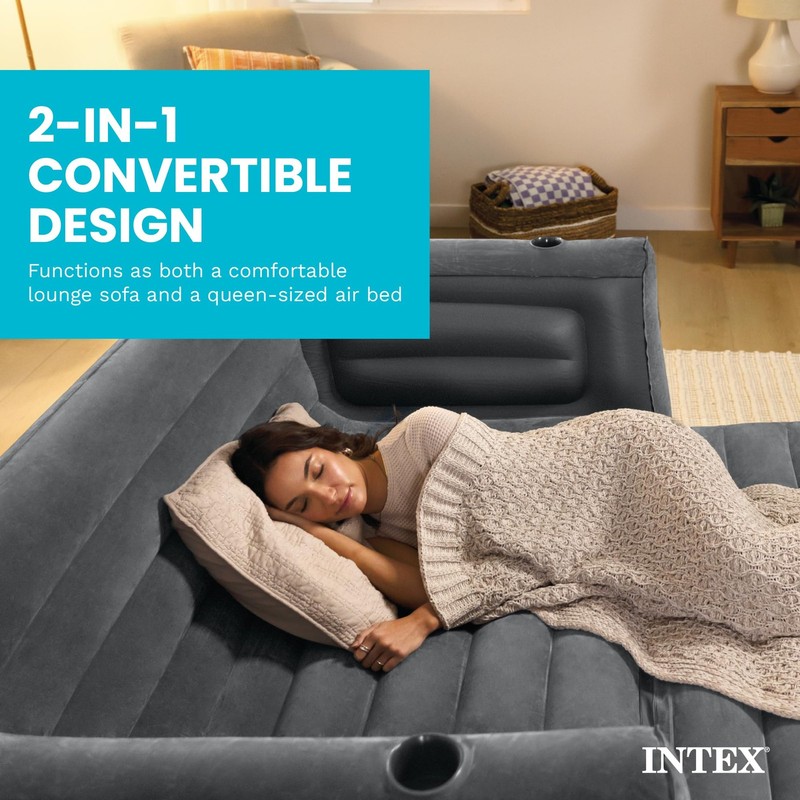 Intex Inflatable Pull-Out Sofa: Velvety Surface, 2-in-1 Queen Sofa, Grey gallery