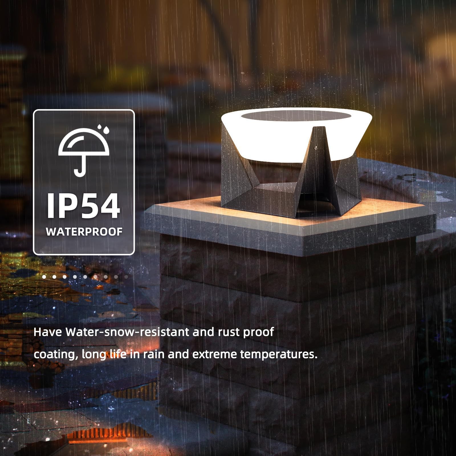 Solar Post Lights, 11" Modern Post Light Dusk to Dawn Outdoor Column Cap Light W gallery