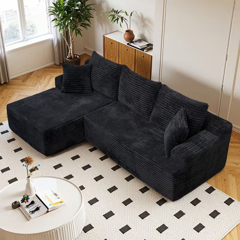 96"Frameless Boneless Soft Sofa,Cloud Sectional Couch With L-Shaped Chaise Black gallery