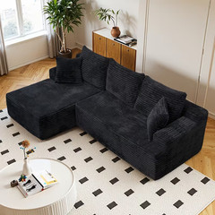 96″Frameless Boneless Soft Sofa,Cloud Sectional Couch With L-Shaped Chaise Black