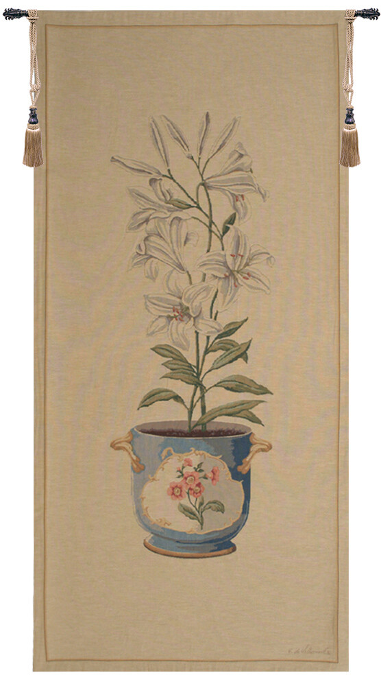White Amaryllis Large European Tapestry Wall Art Hanging Decor (New) 56x27 in gallery