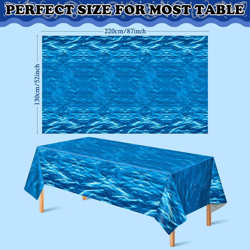 2 Pack Beach Party Decorations - Ocean Waves Plastic Tablecloth for Pool Party D gallery