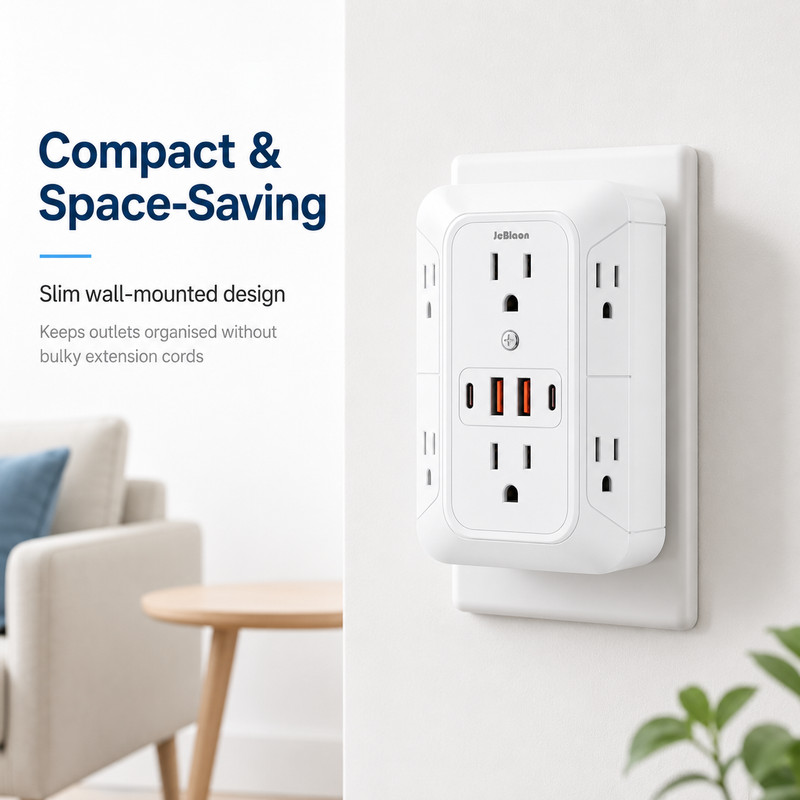 6 Outlet Surge Protector Wall Adapter USB C Multi Plug Outlet Extender gallery