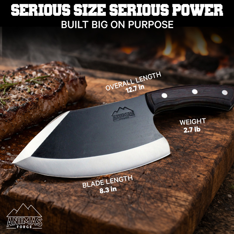 Animas Forge Dynamite Cleaver 8” Hand Forged High Carbon Steel Knife in Wood Box gallery