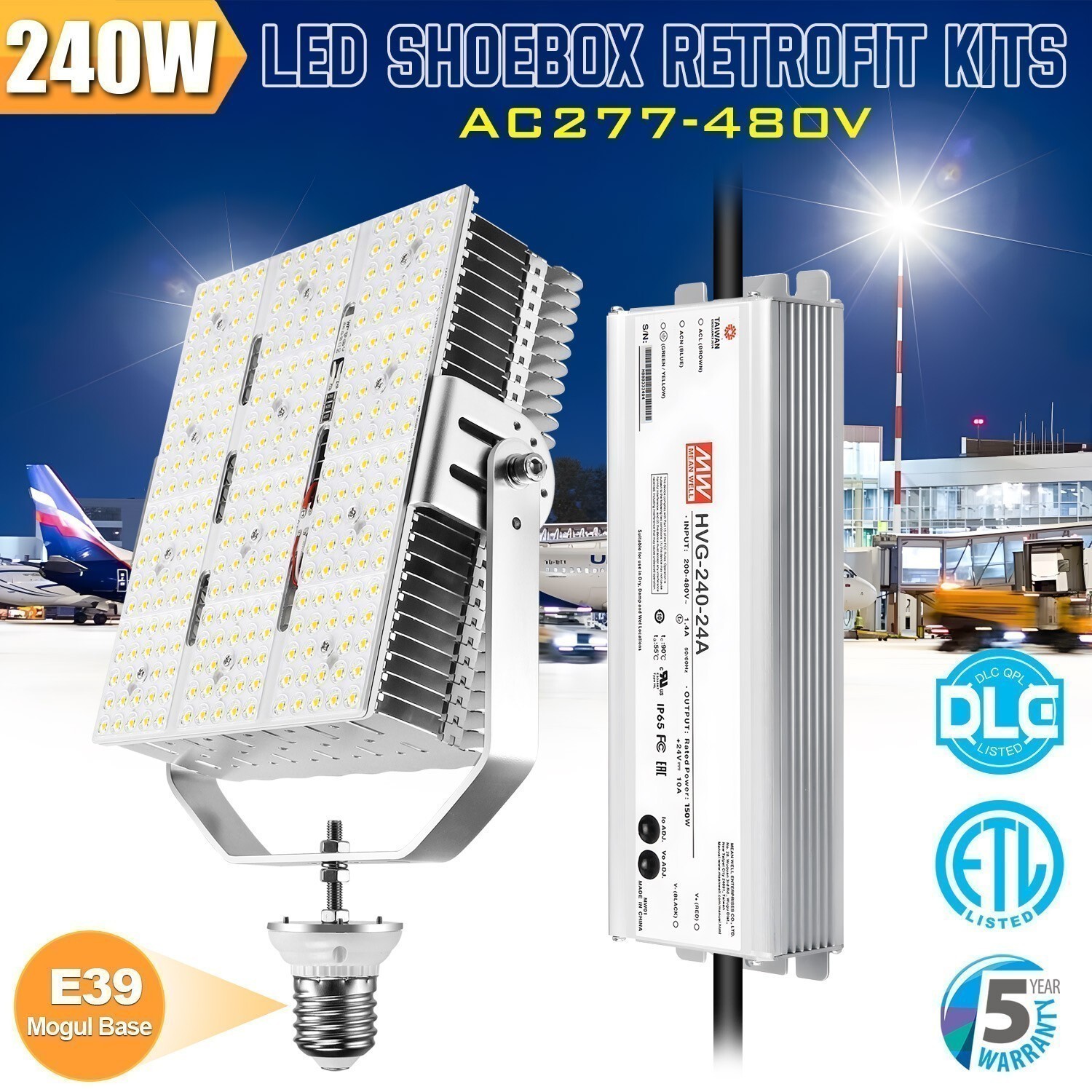 240W Shoebox LED Retrofit Kits 5000K E39 Mogul Base ETL Approved, AC200-480V gallery