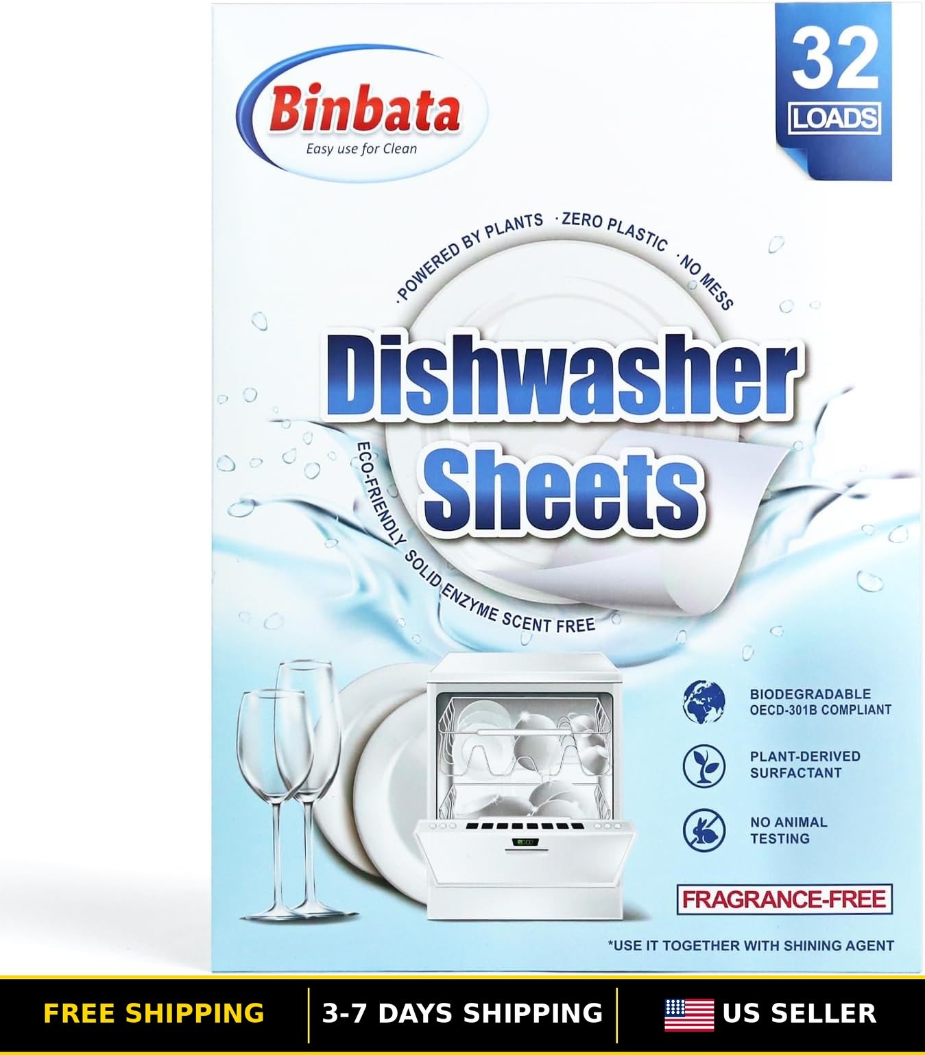 Eco-Friendly Dishwasher Detergent Sheets, Unscented & Biodegradable, 32 Loads gallery