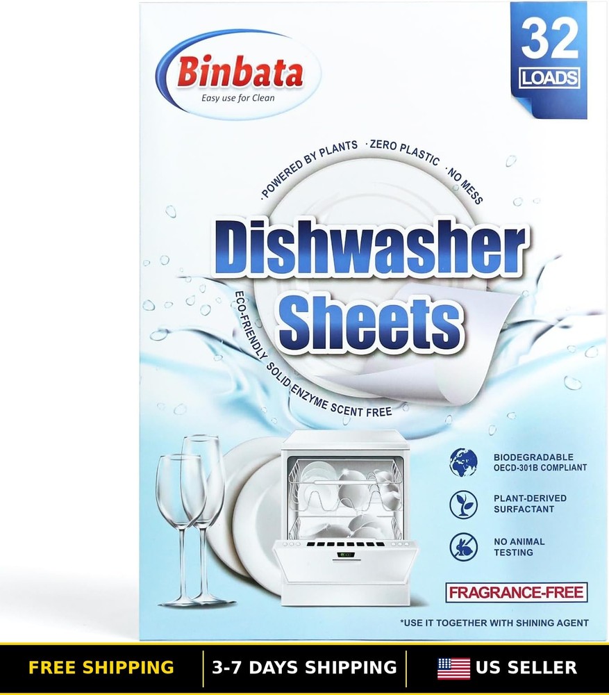 Eco-Friendly Dishwasher Detergent Sheets, Unscented & Biodegradable, 32 Loads