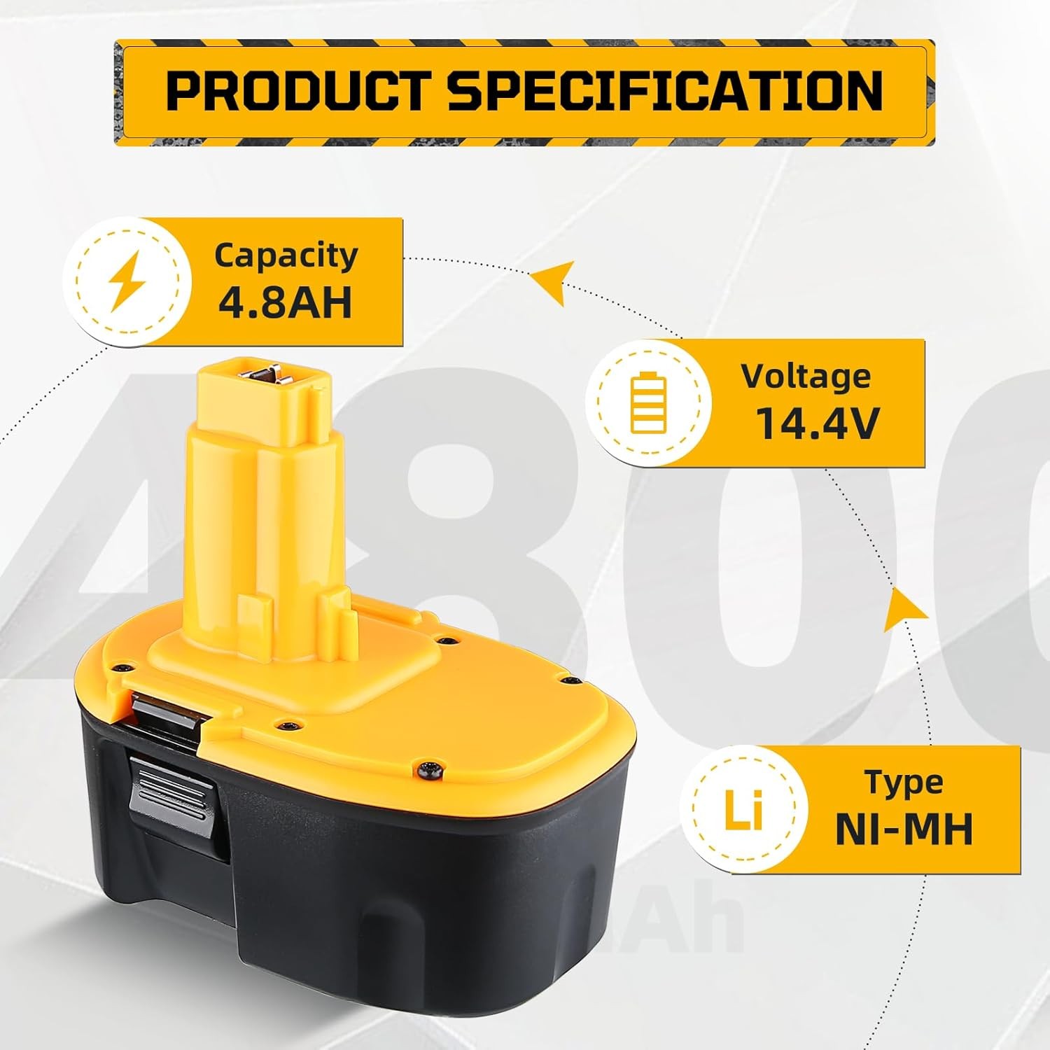 2Packs 4.8Ah Ni-MH DC9091 Replacement Dewalt 14.4V Battery DW9091 DW9094 DE9091 gallery