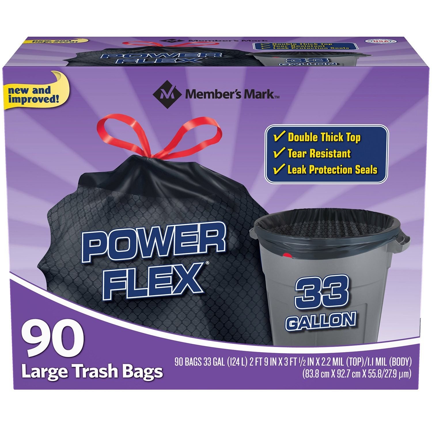 Member's Mark 33 gallon Power Flex Drawstring (90Count),, () gallery