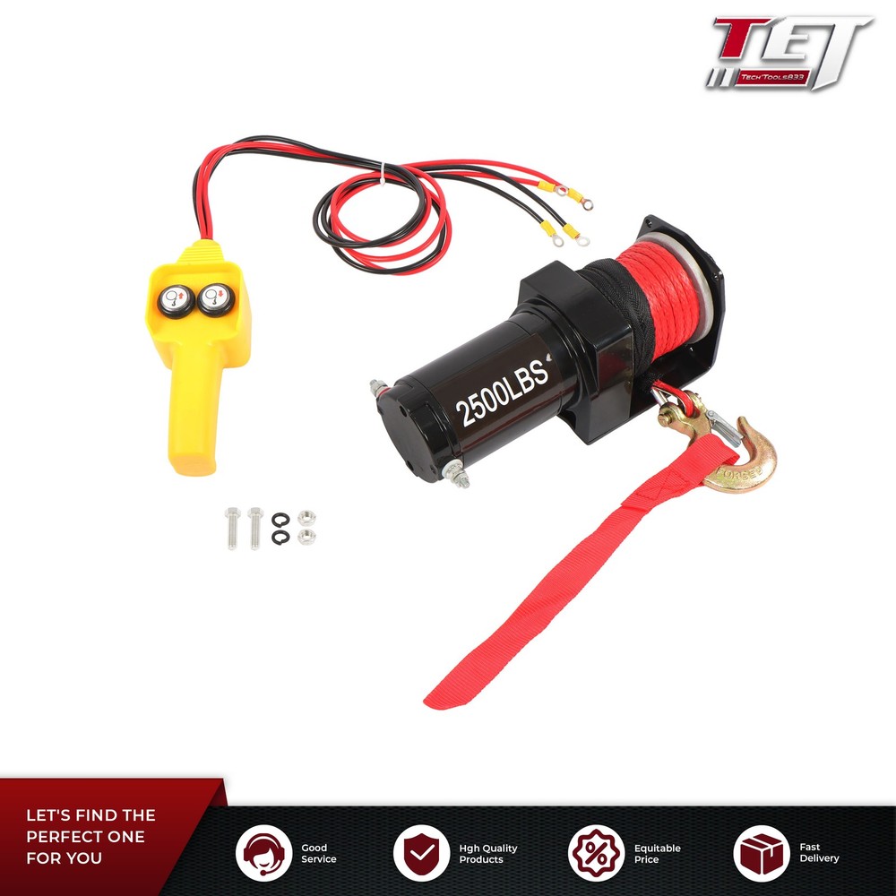 2500lbs 12VDC/1HP Electric Winch Synthetic Rope 4mm*15.2m 153:1 Ratio