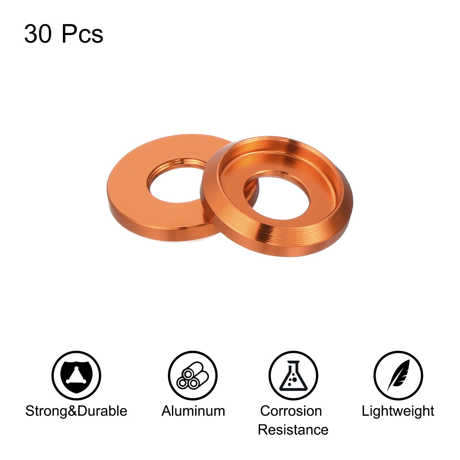 M5 Cone Cup Countersunk Washers,Hole Dia 5mm/0.2" Aluminum 30PCS(Orange) gallery