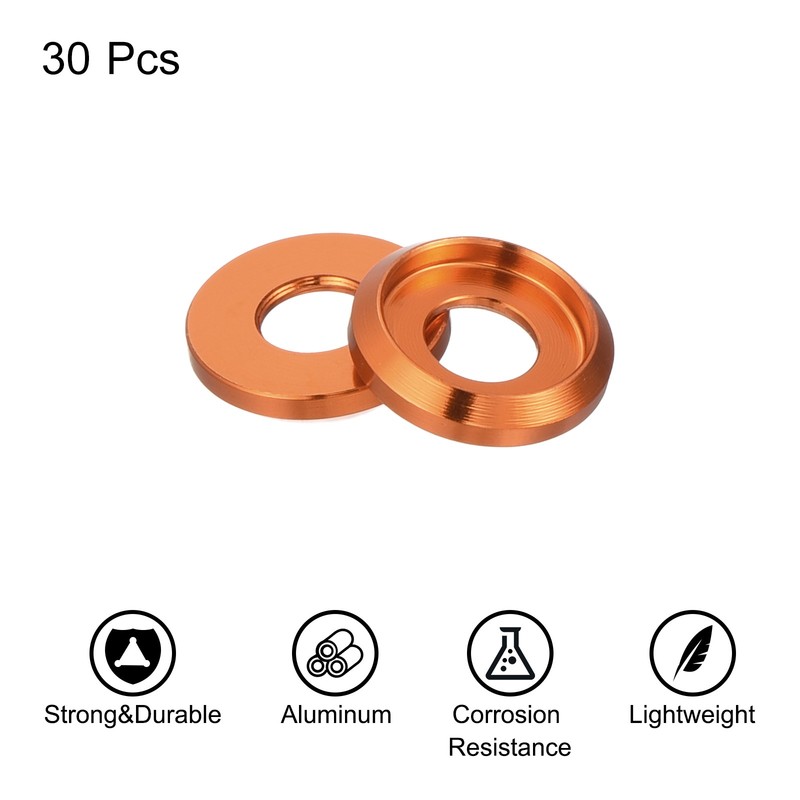 M5 Cone Cup Countersunk Washers,Hole Dia 5mm/0.2" Aluminum 30PCS(Orange) gallery