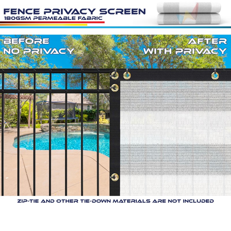 2' Tall Gray Stripe Privacy Fence Screen UV Shade Permeable Fabric with Grommet gallery