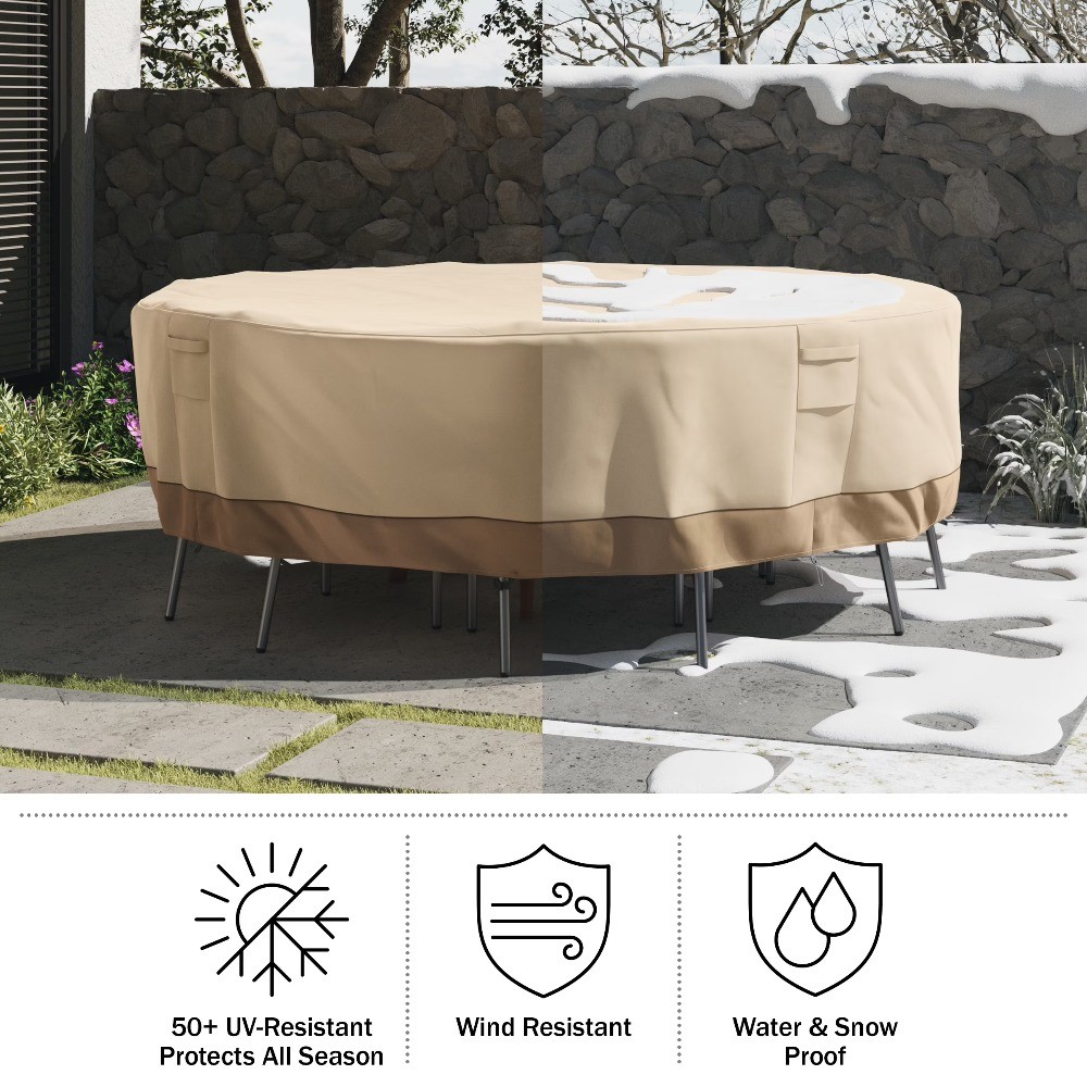 94in Round Outdoor Patio Table Cover - Waterproof UV 50+, Beige gallery