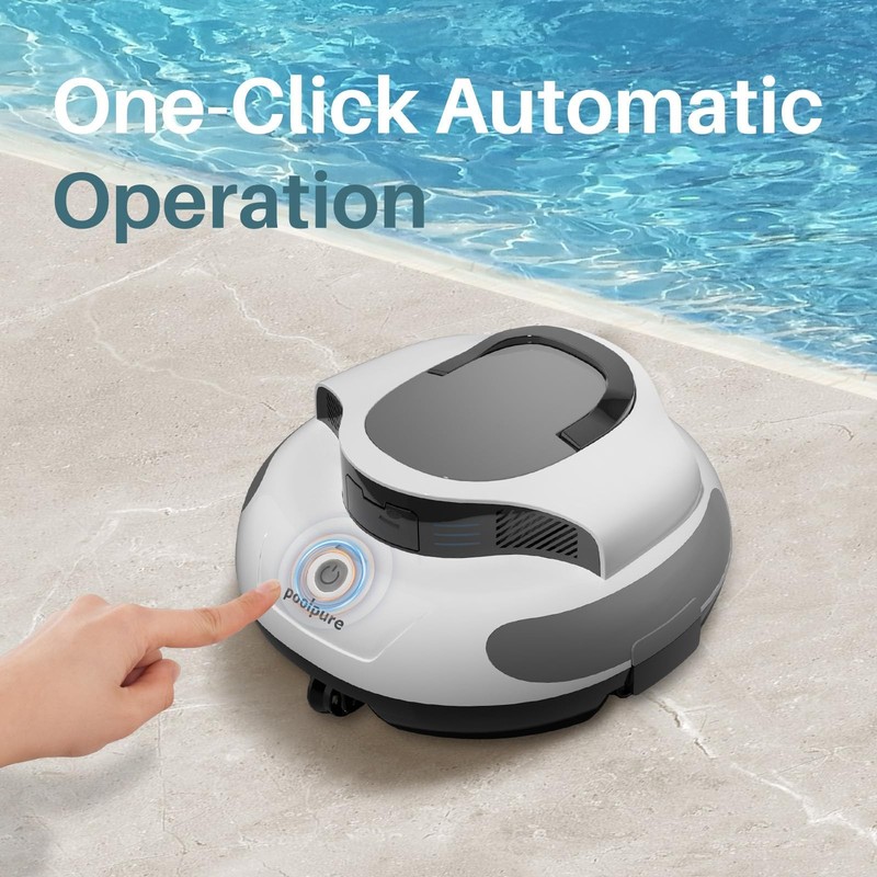 POOLPURE Cordless Robotic Pool Cleaner - Dual 35W Motors, 110Min Runtime gallery