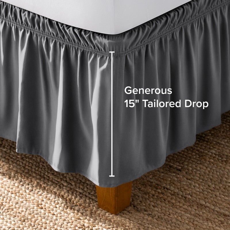 Bare Home Adjustable Wrap Around Ruffled Bed Skirt - 15-inch Tailored Drop gallery
