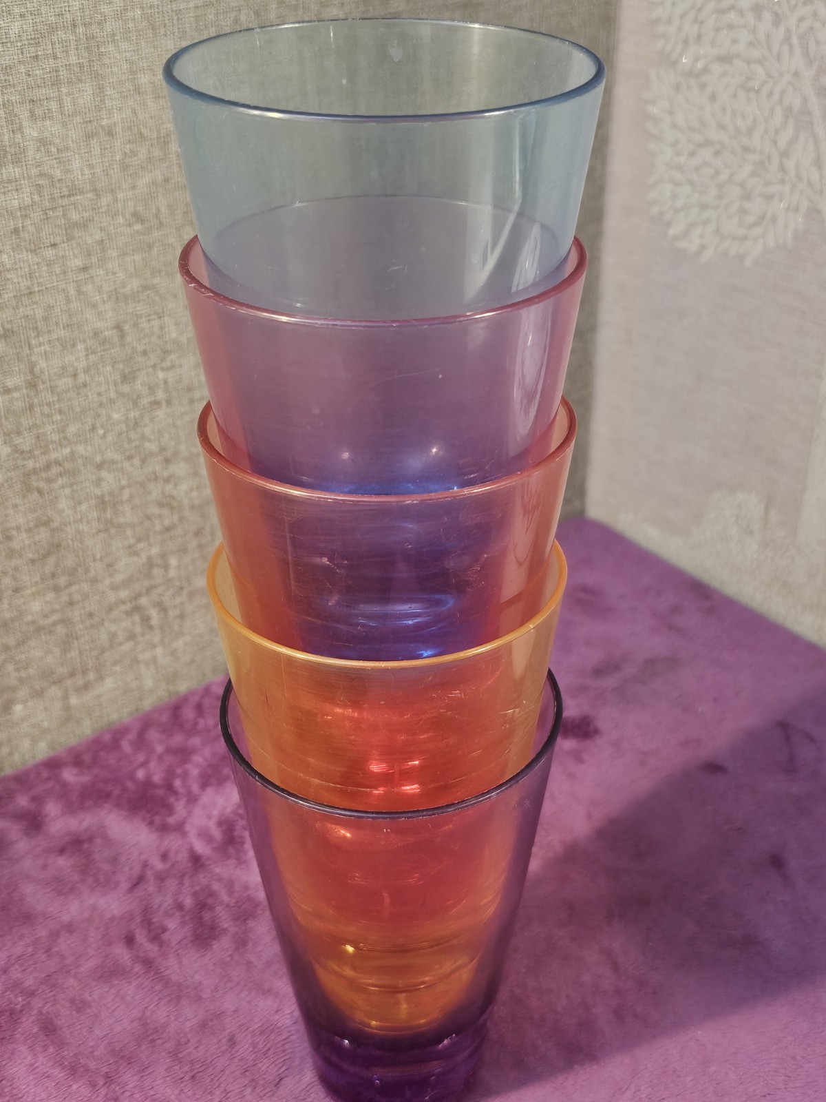 Set of 5 Bright Multicoloured Plastic Stackable Heavy Bottom Drinking Glasses gallery