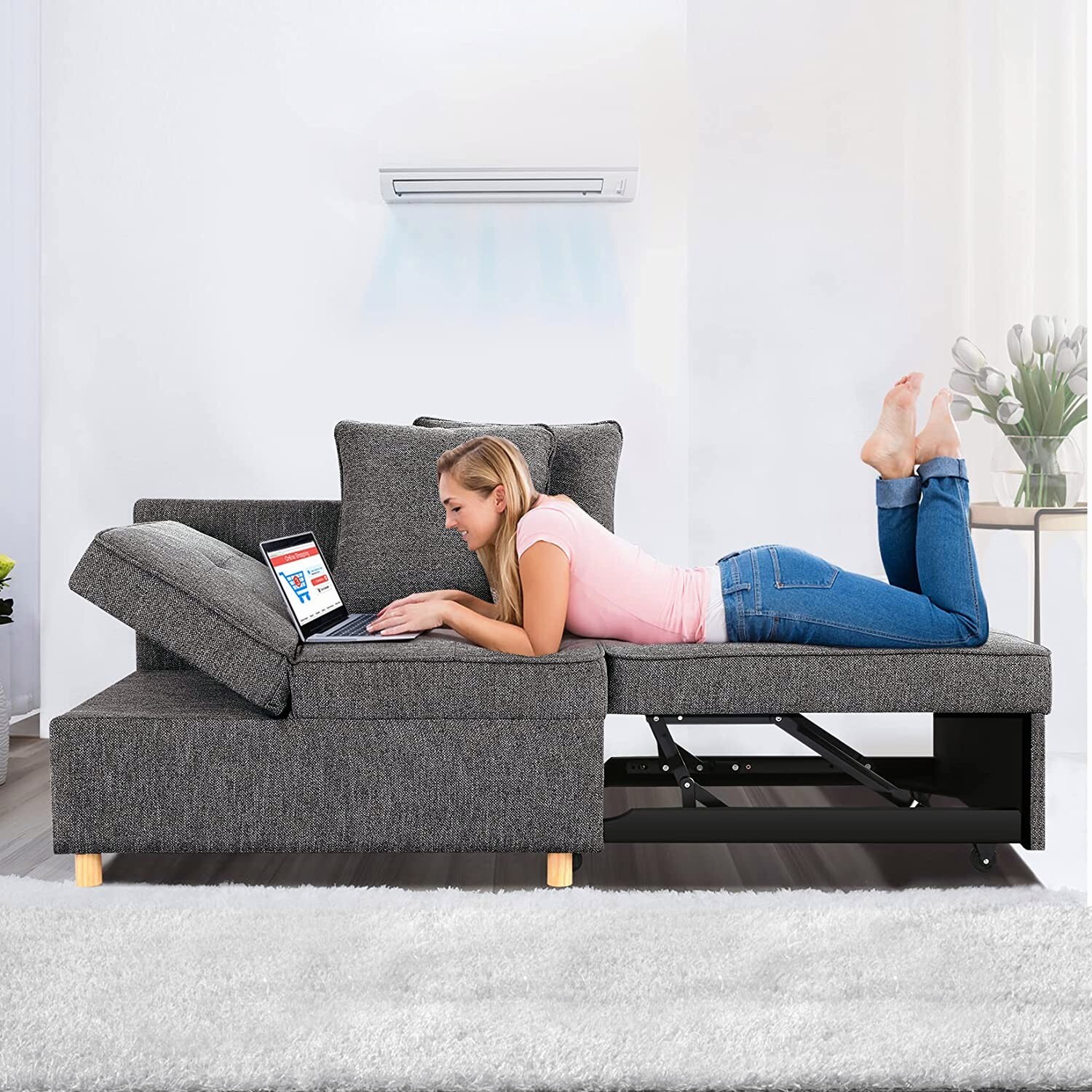 Convertible Sleeper Sofa Bed, 4-in-1 Linen Fabric Sleeper Couch Pull Out Bed A++ gallery