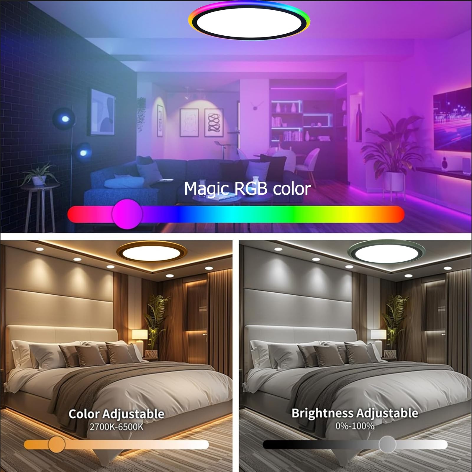 2Pack 13Inch RGB Flush Mount Ceiling Light,34W 3400LM Dimmable with Remote Co... gallery