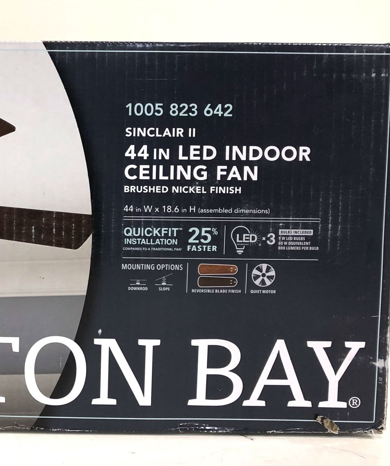 Hampton Bay Sinclair II 44 in. Indoor Brushed Nickel LED Ceiling Fan with Light gallery