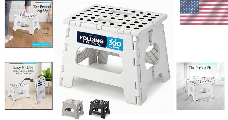 Sturdy Folding Step Stool White 8 Inch Height for Adults Kitchen Bathroom gallery