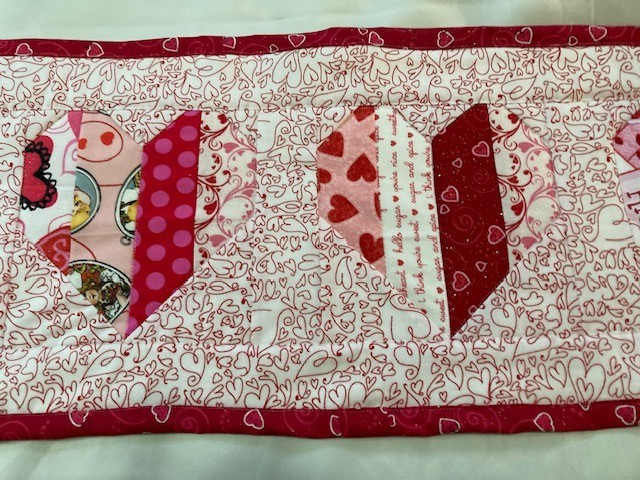 Valentine's Day "PIECED HEARTS" Runner 10x40 inches RED/white gallery