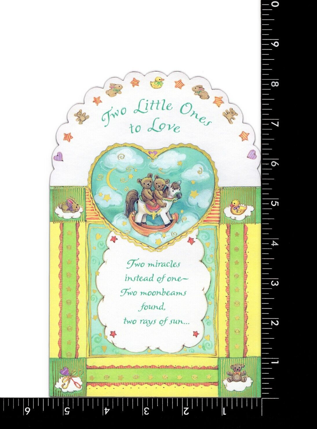 Cute NEW BABY TWINS Card, Two Miracles Teddy Bears Horse — American Greetings +✉ gallery