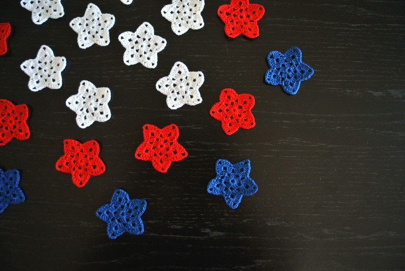 30 pcs Tiny Crochet Stars–HandmadeCottonApplique-2inch/5cm–Red White Blue, #216 gallery