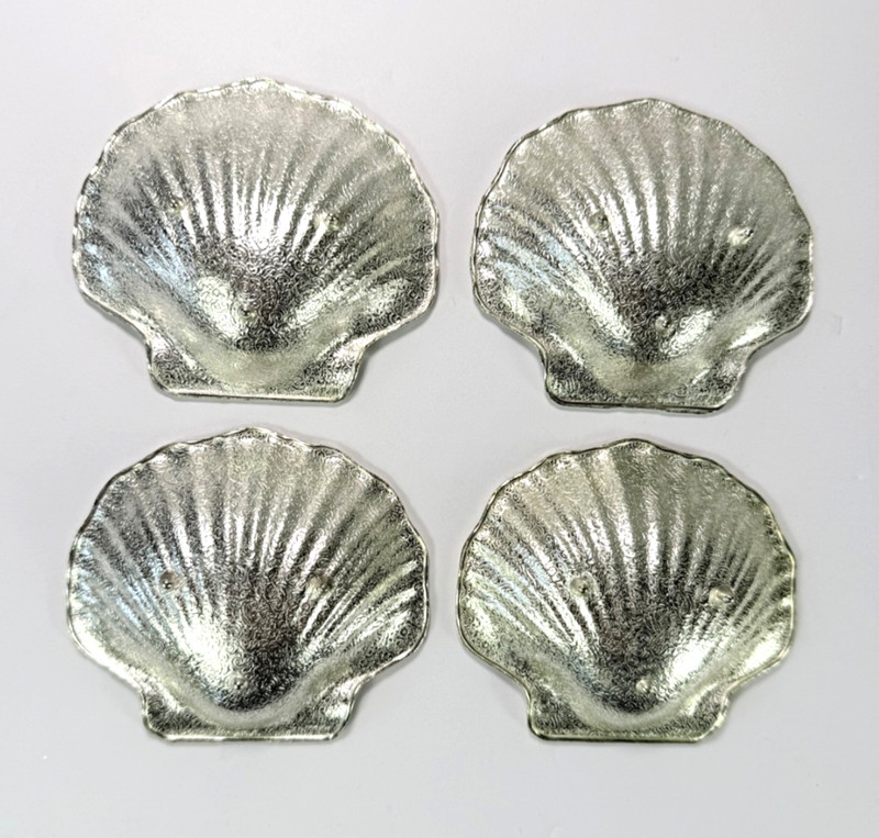 Shell Shape Dish Silver Tone Metal Candy Trinket Butter Teabag Holder VTG Set/8 gallery